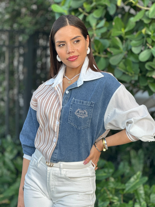 Rouse Denim Beige Lines Shirt