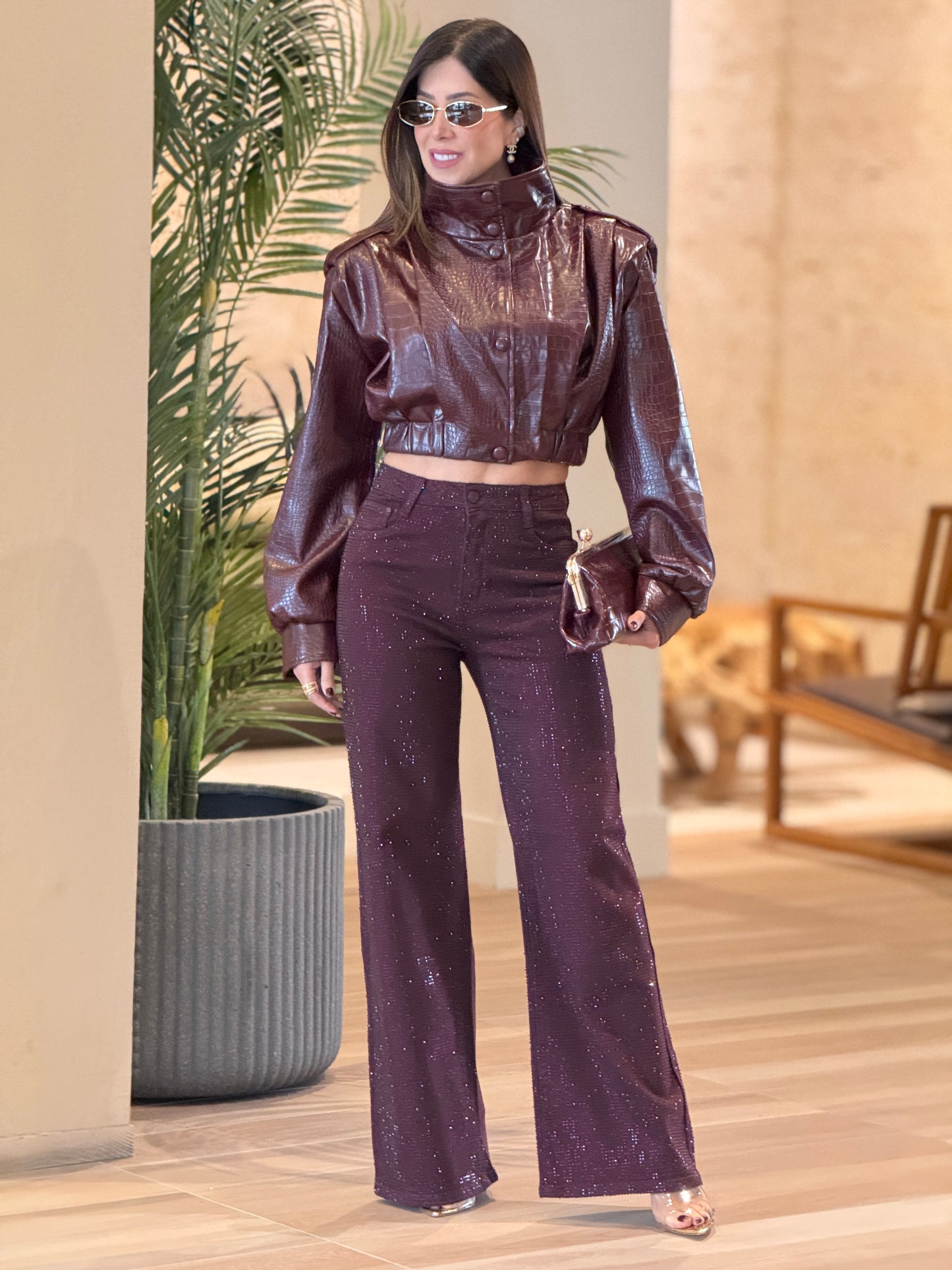 Nina Burgundy Rhinestones Jeans