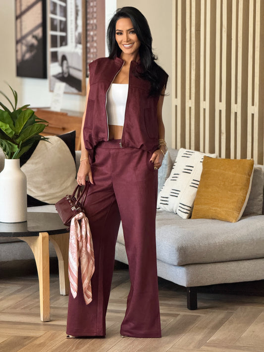 Viva Burgundy Suede Vest Set