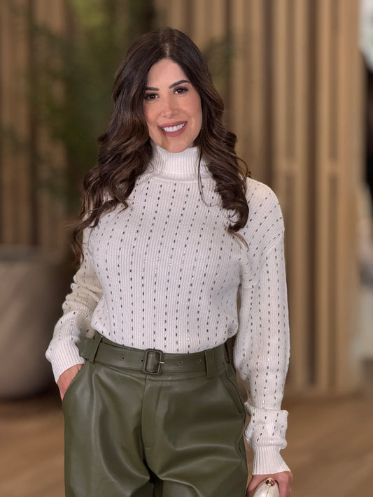 Vivi White Rhinestone Square Sweater Top