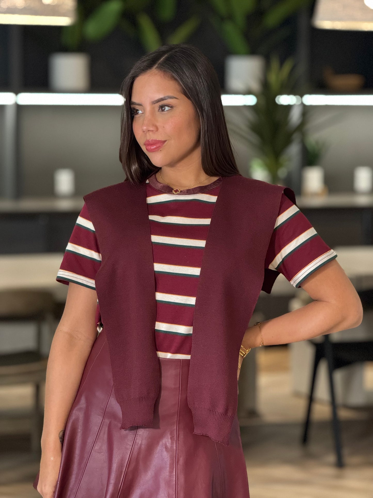 Billie Burgundy Lines T-shirt Top