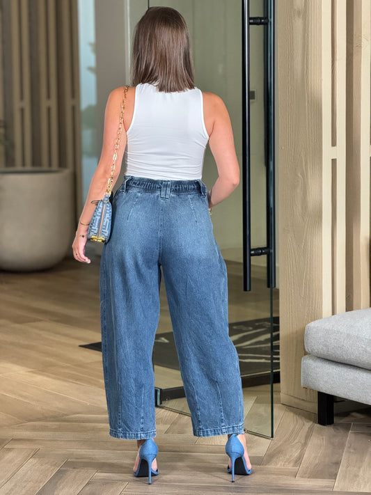 Amber Dark Denim Barrel Jeans