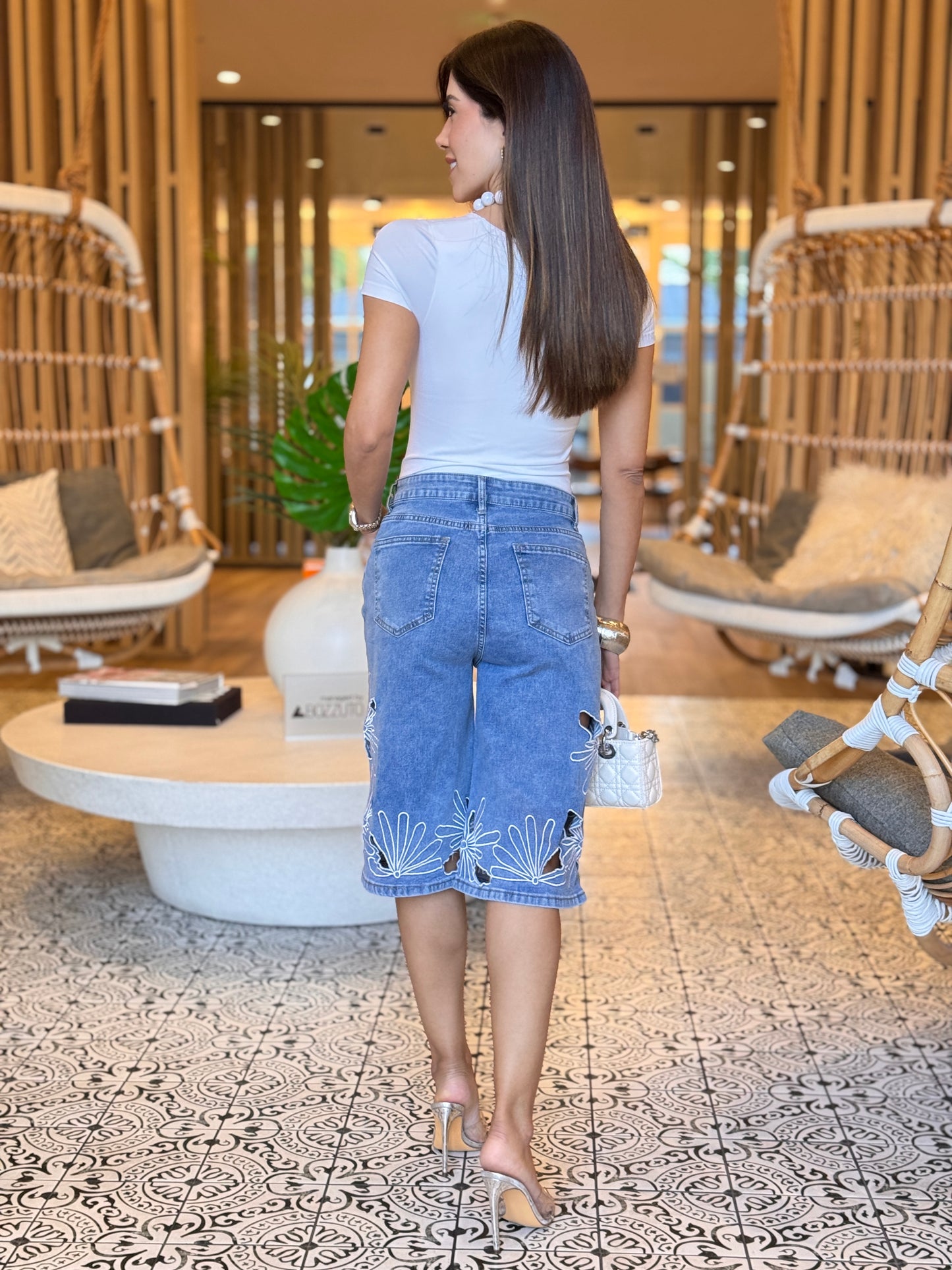 Liz Daisies White/Denim Bermuda Shorts