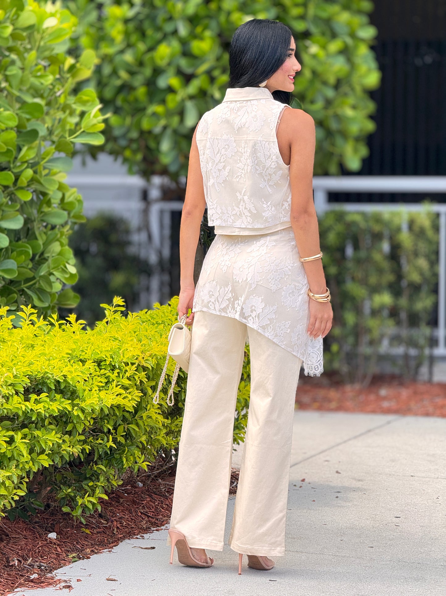 Tennie Beige Lace Asymmetric Set