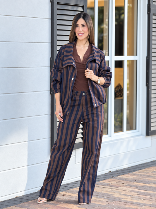 Perky Denim/Brown Lines Bomber Set