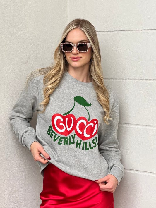 Gigi Cherries Gray Sweater Top