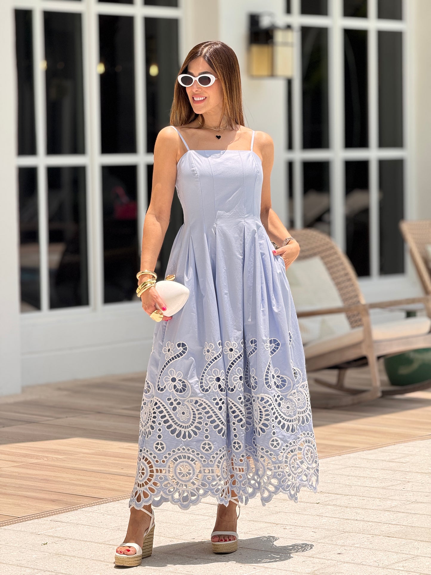 Strut Baby Blue Eyelet Embroidery Dress