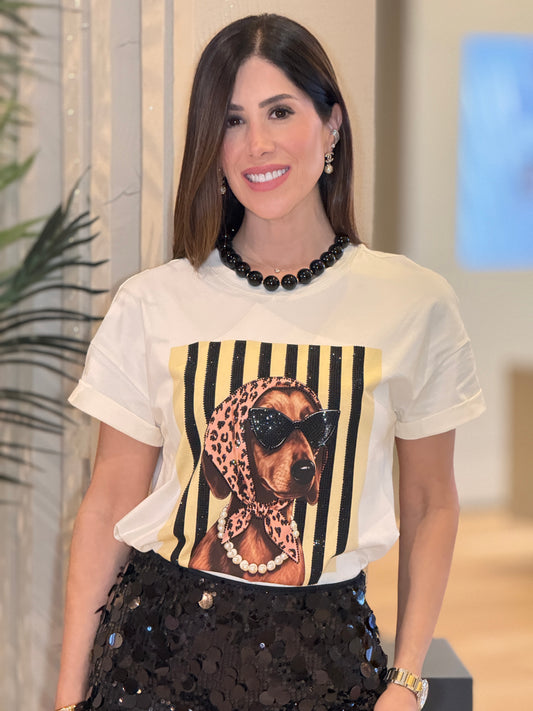 Doggy Scarf Black/Beige Lines T-Shirt
