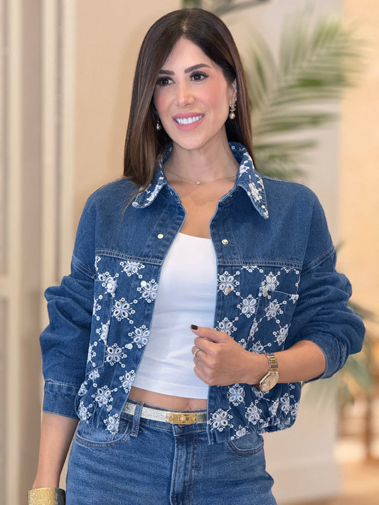 Fiery Dark Denim/White Embro Jacket Top