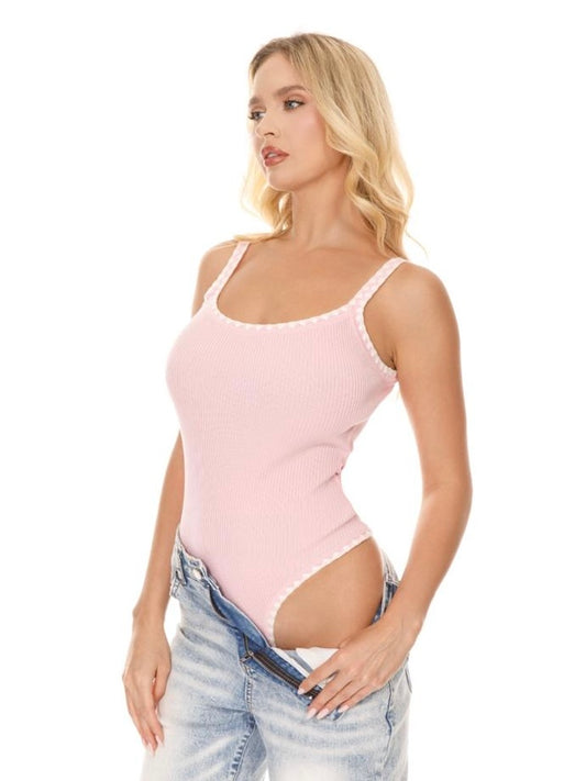 Gaia Pink Borders Bodysuit Top