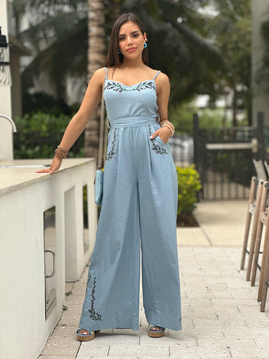 Wilma Embroidered Denim Jumpsuit