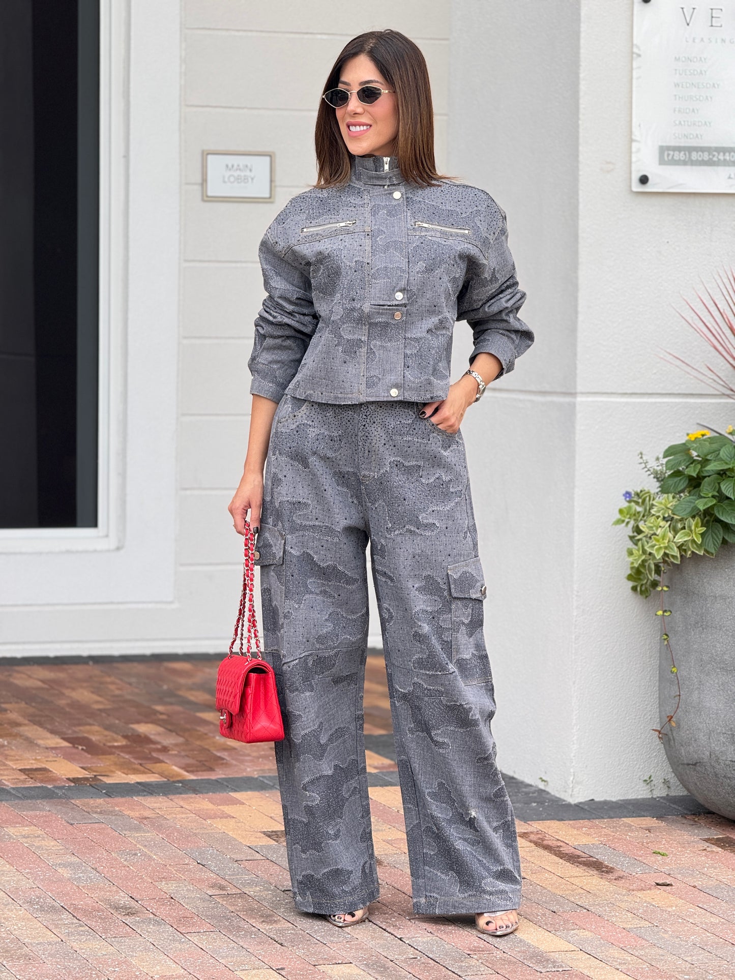 More Grey Rhinestone Denim Set