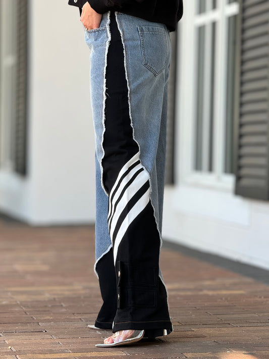 Melanie Denim/Black Lines Pants