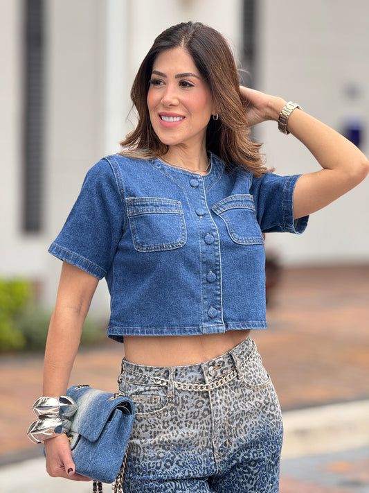 Balbina Mid Denim Button Up Top