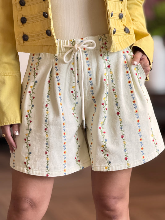 Amber Ivory/Multi Floral Embroidery Shorts