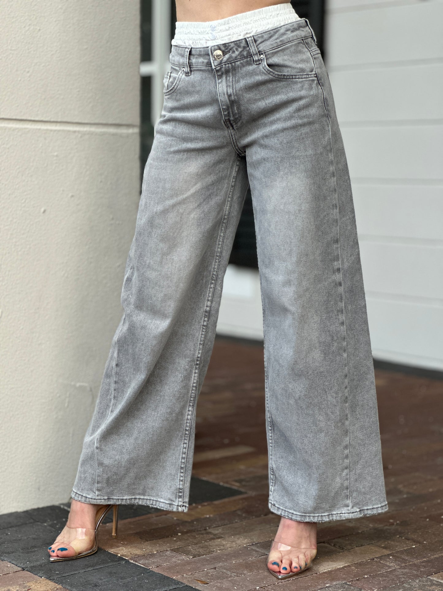 Gaia Gray Denim Waistband Jeans