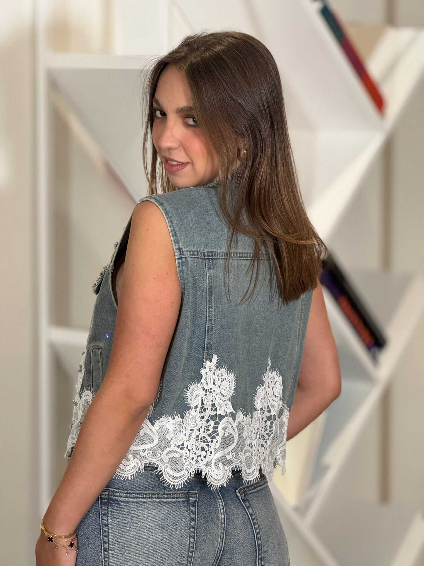 Westwood Rhinestone Denim Vest Top