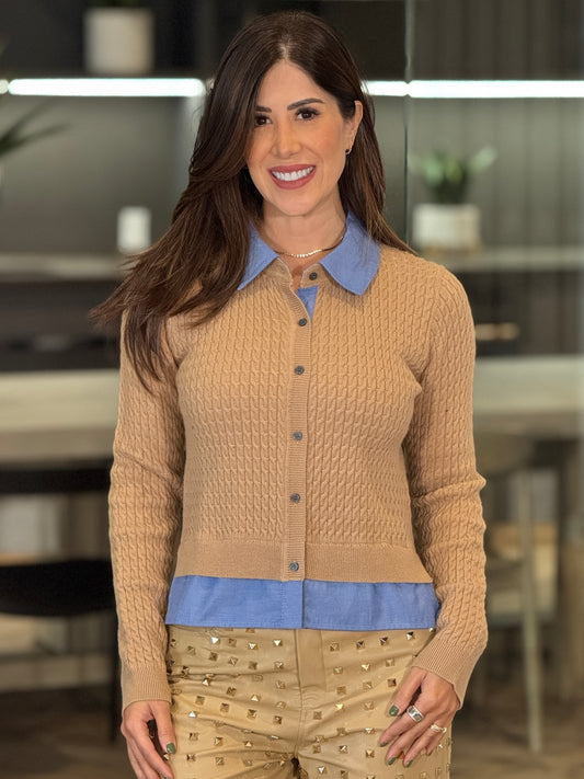 Amber Blue Collar/Beige Knitted Top