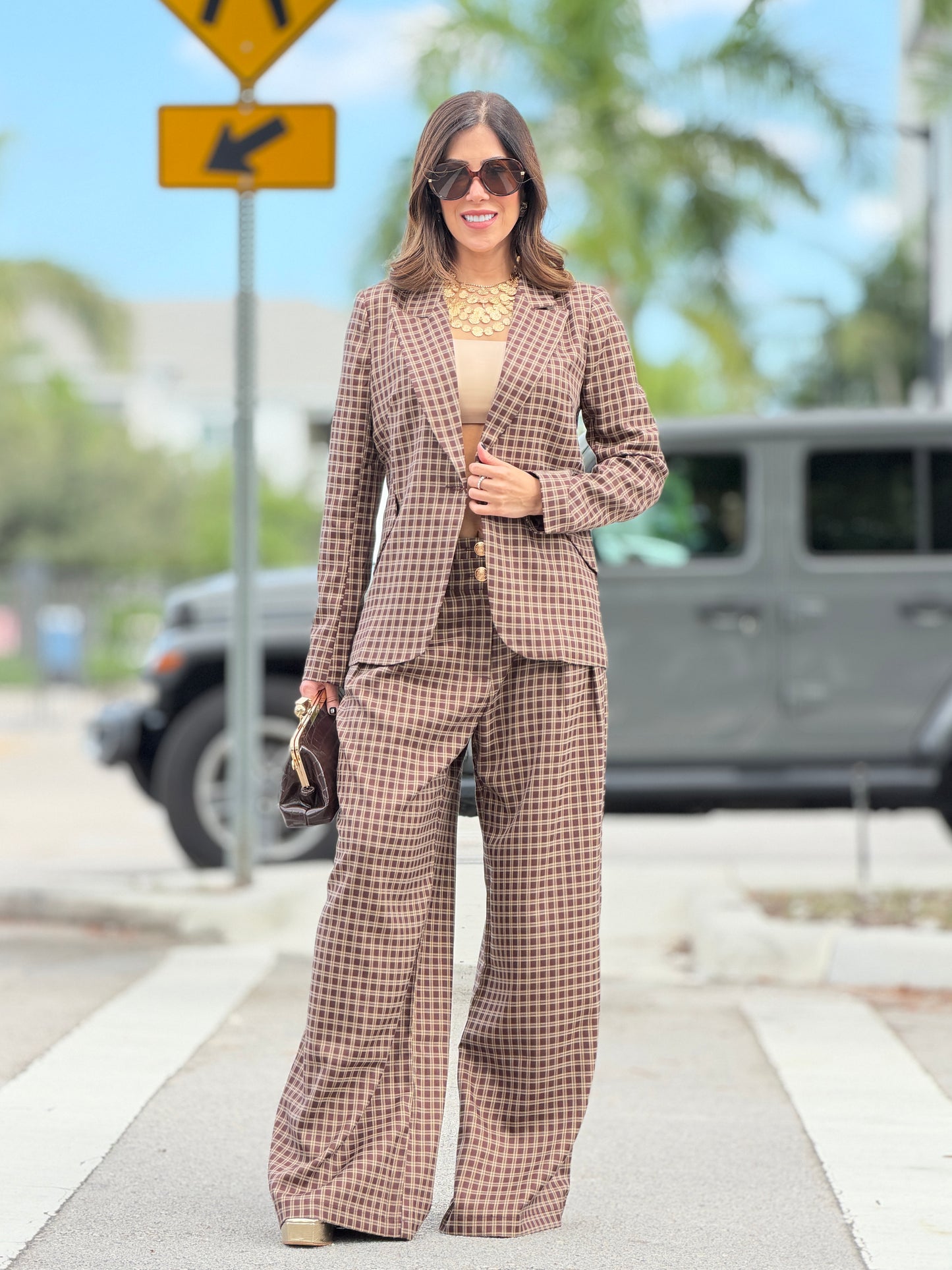 10764 Ovianca Brown Plaid Set
