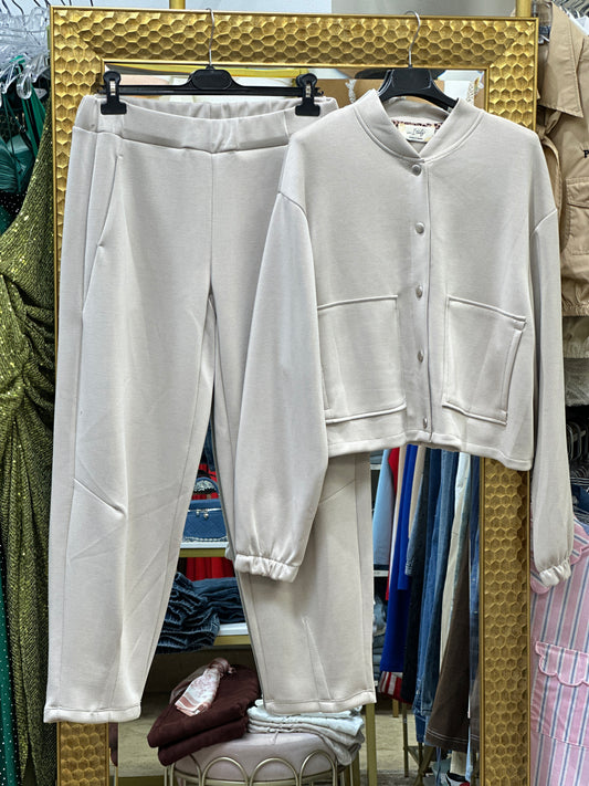 Italian yvory Bomber Jacket Sport Set