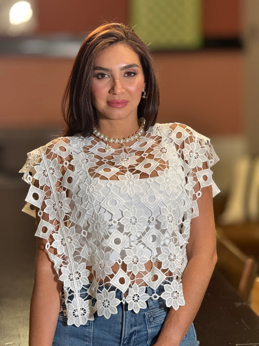 Genesis White Torchon Top