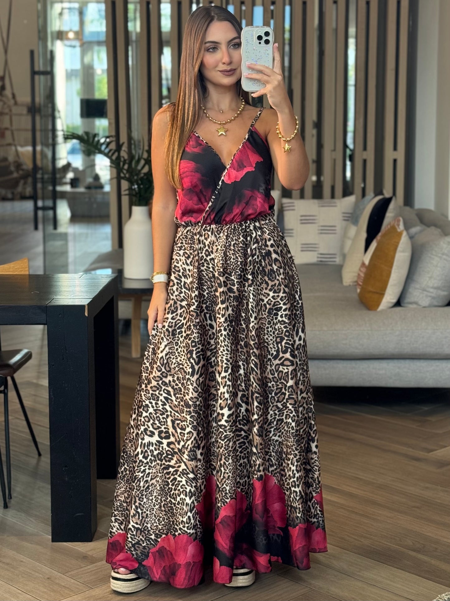 Naples Leopard Satin Dress