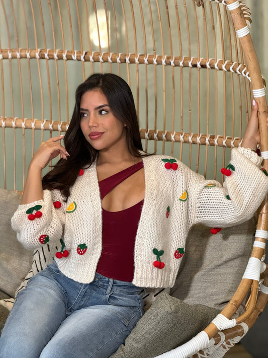 Little Cherry White Knitted Cardigan