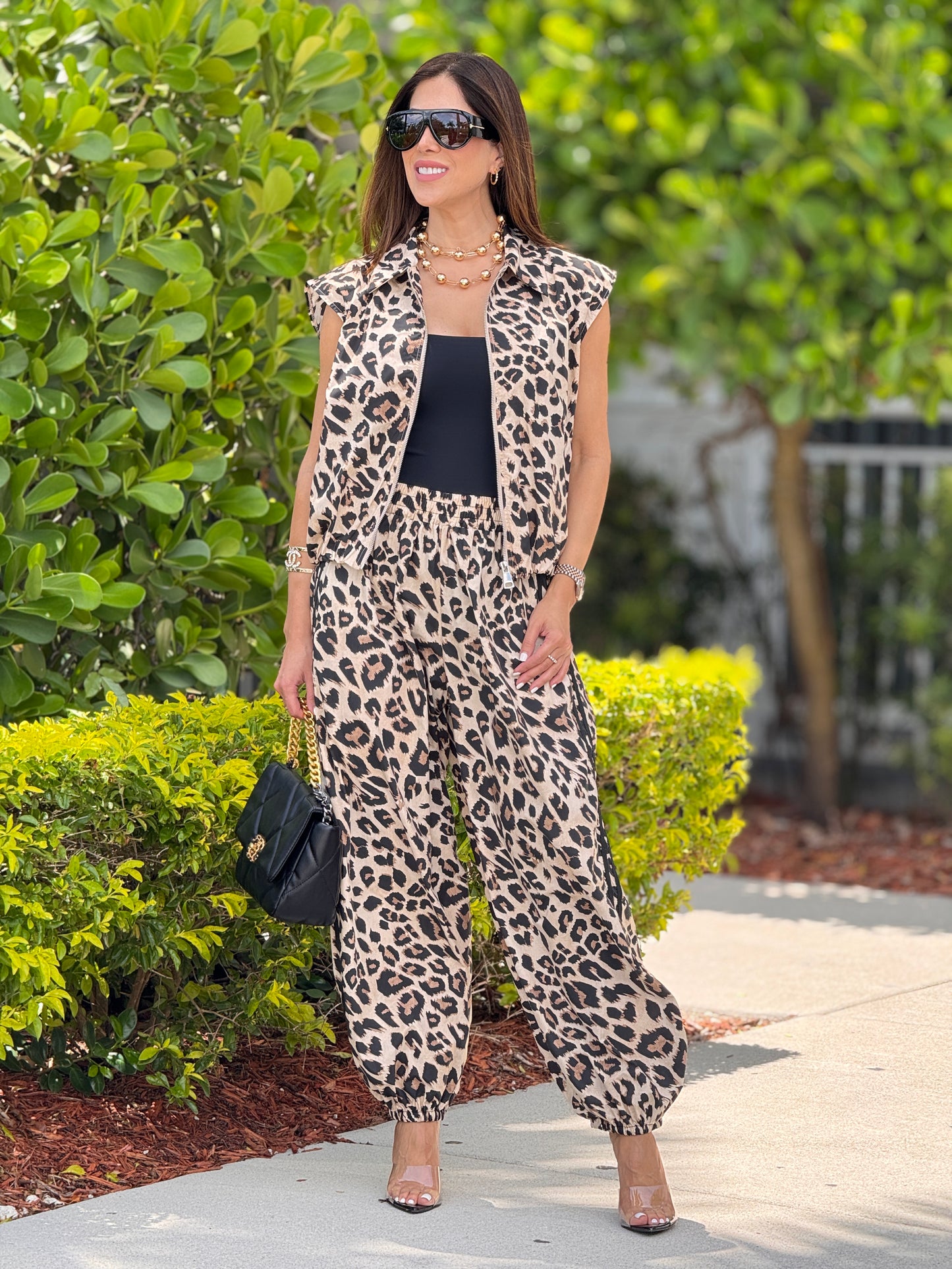 Italy Black Lines Leopard Vest Set