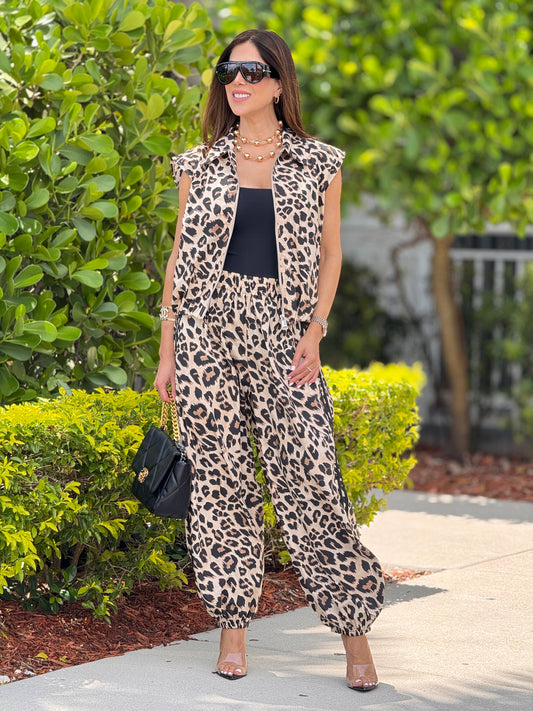 Italy Black Lines Leopard Vest Set