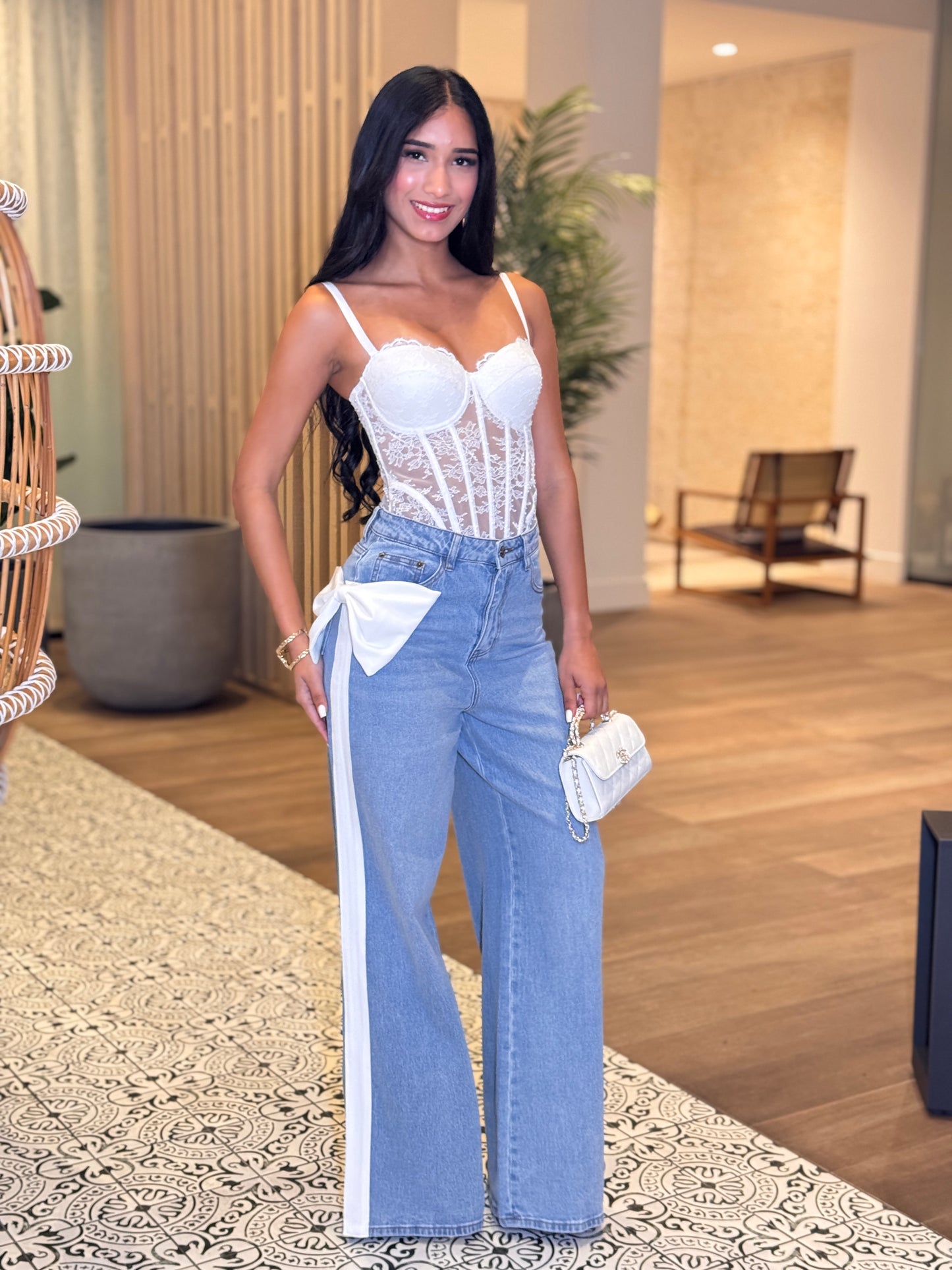 Rivera Denim/White Bow Jeans