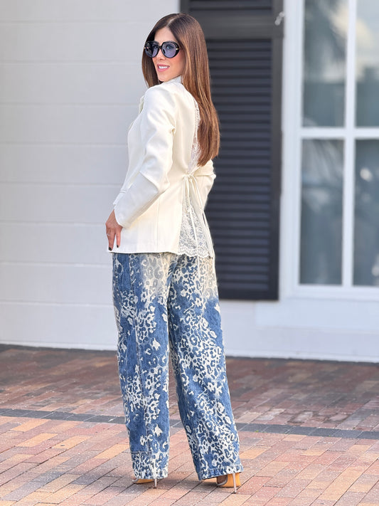 Puket White Lace Back Blazer Top