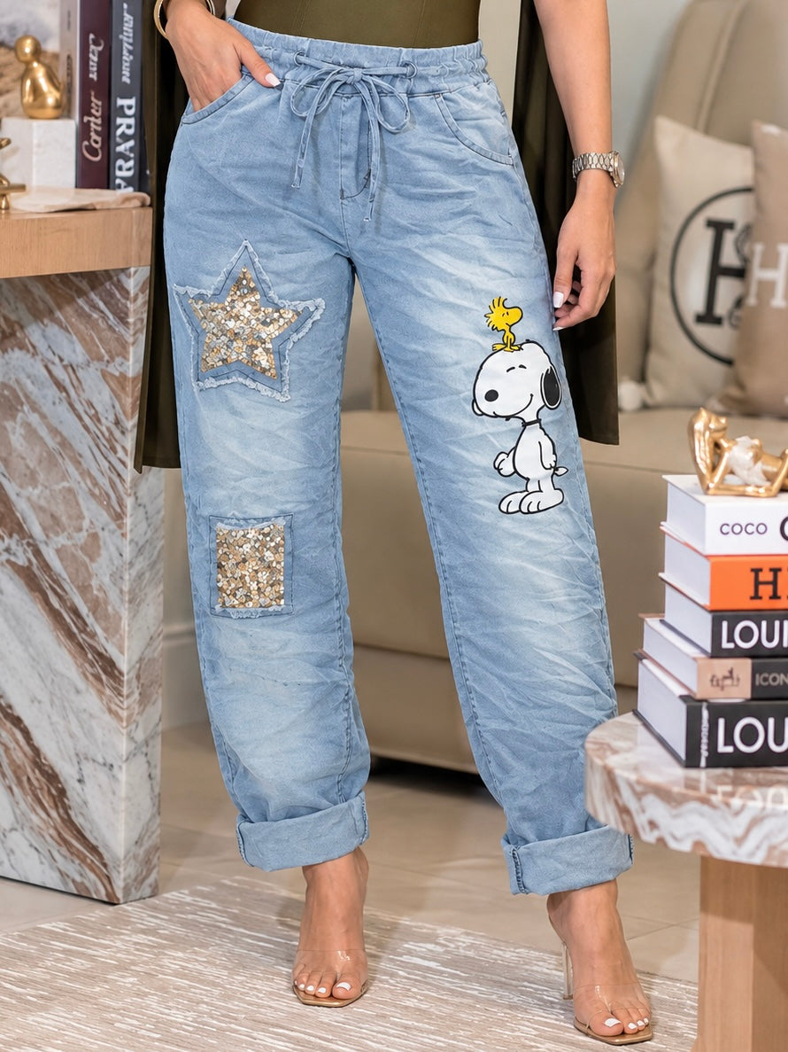 Italy Cartoon Light Denim Joggers