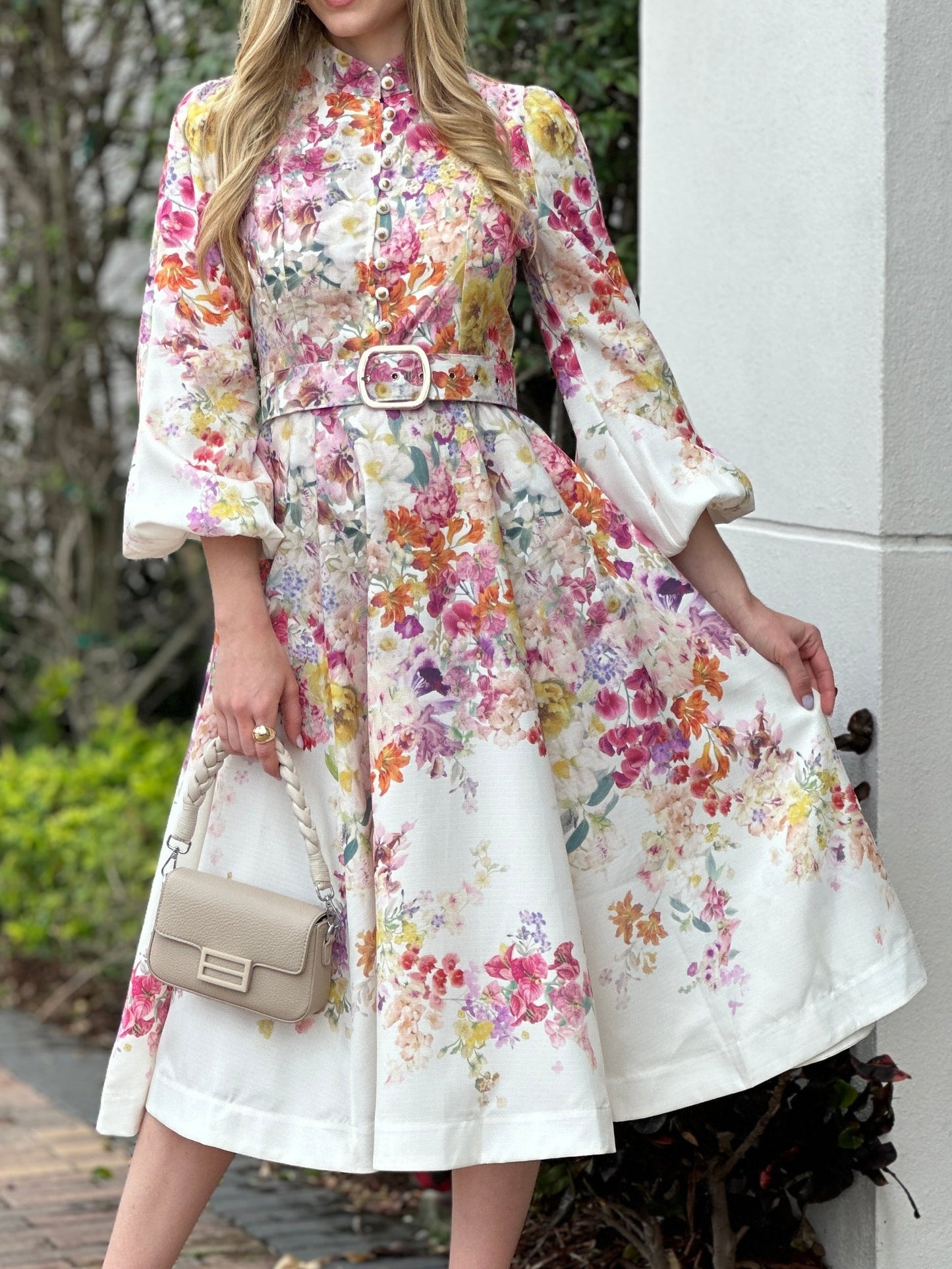 Gardenia Floral Midi Print Dress