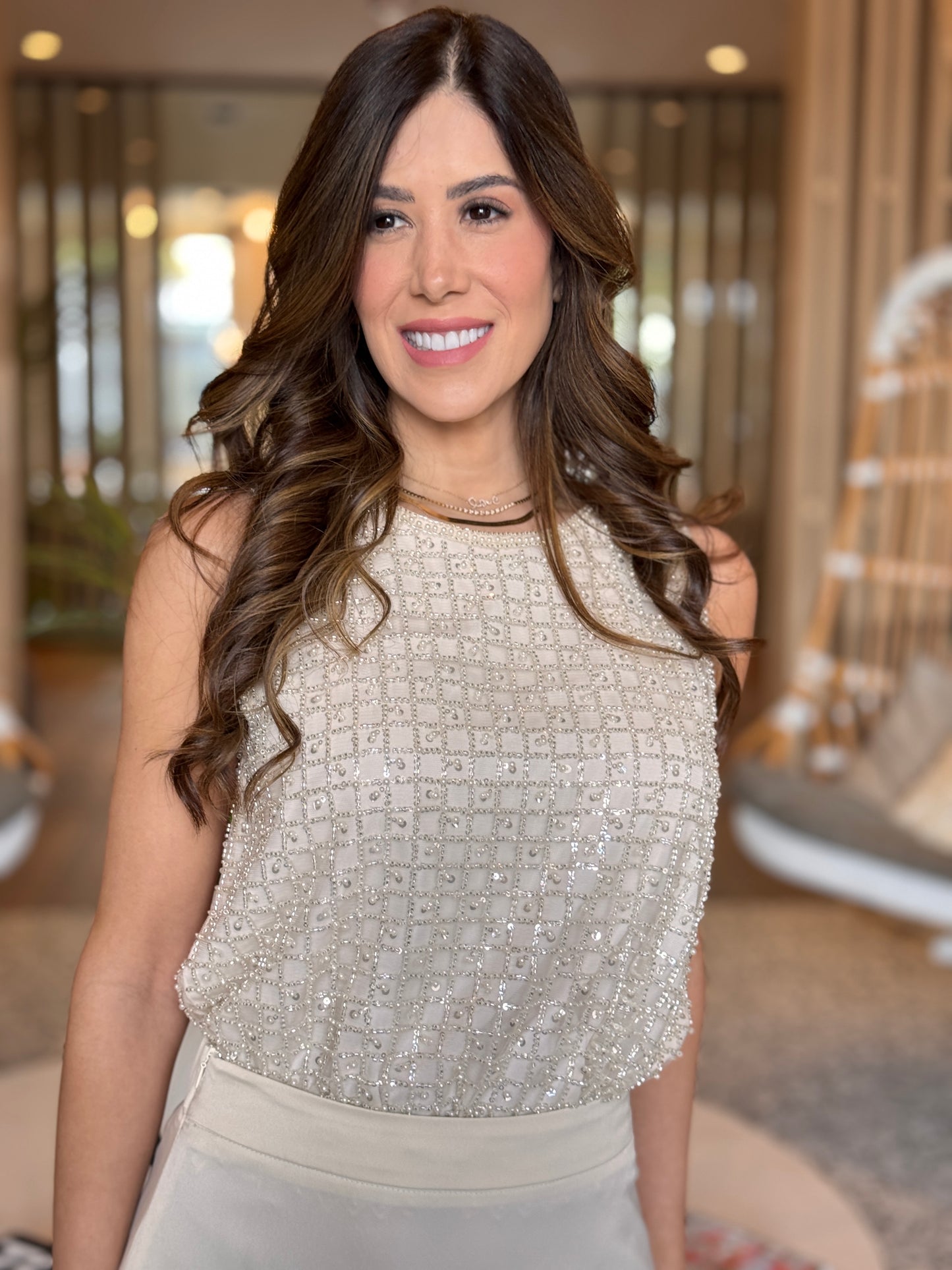 Filipa Ivory Square Embellished Top