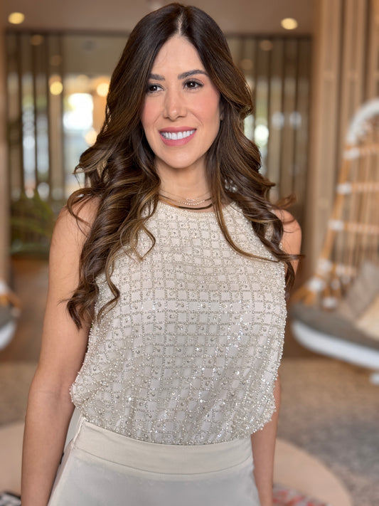 Filipa Ivory Square Embellished Top