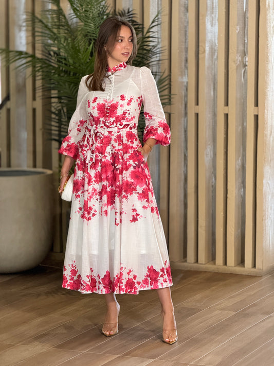 Ruby Red Long Print Dress