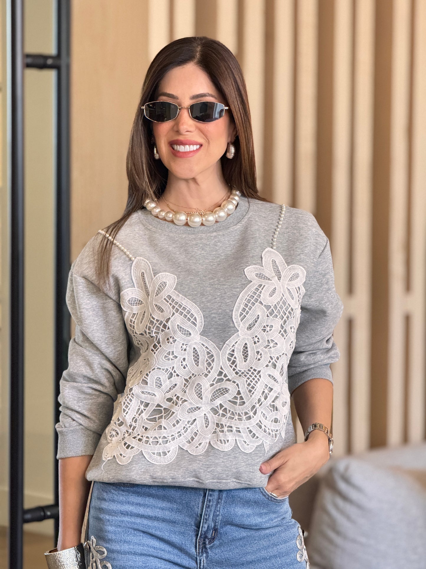 Justy Gray/White Crochet Bra Top