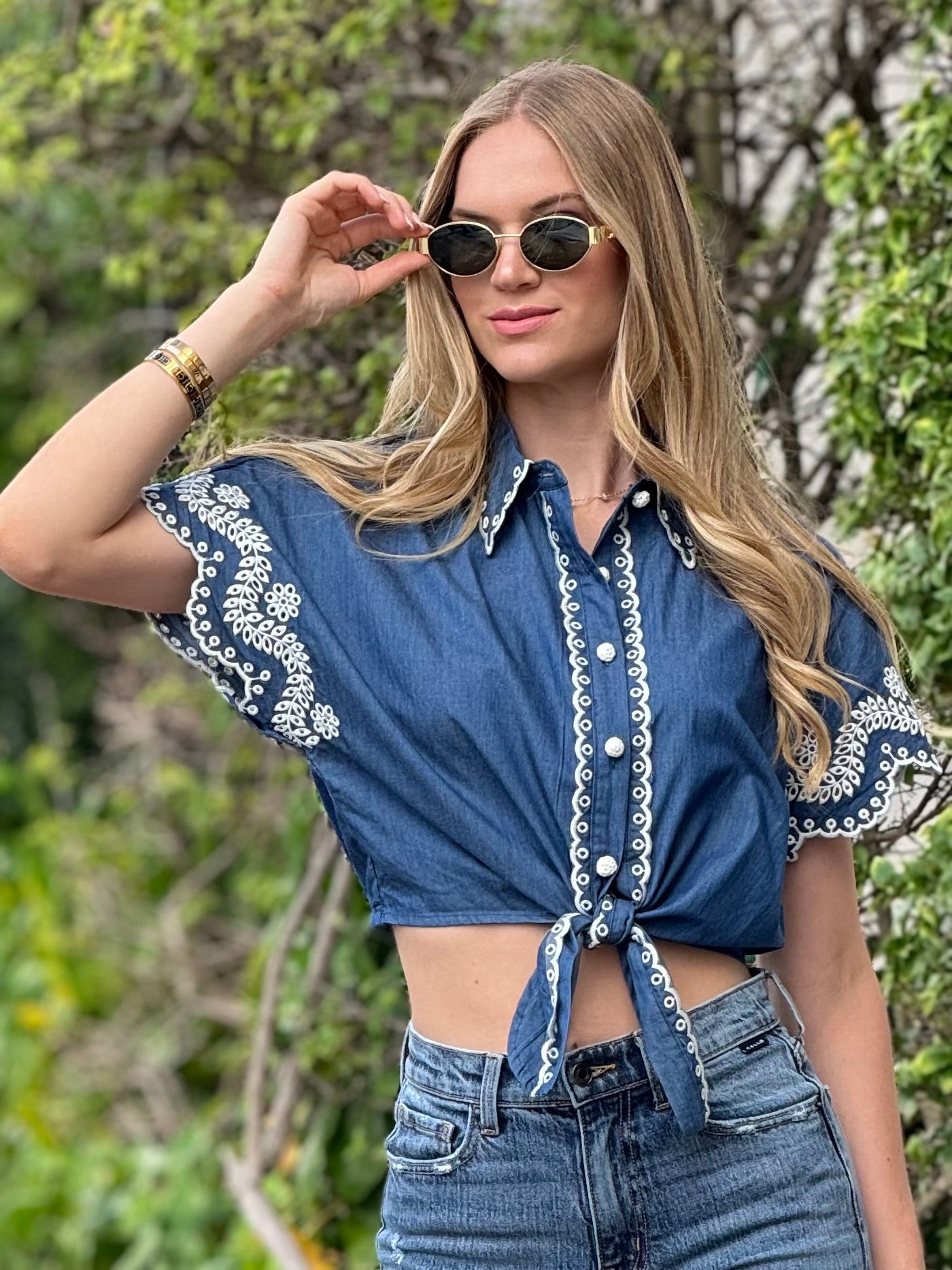 Millie Dark Denim Embroidered Shirt