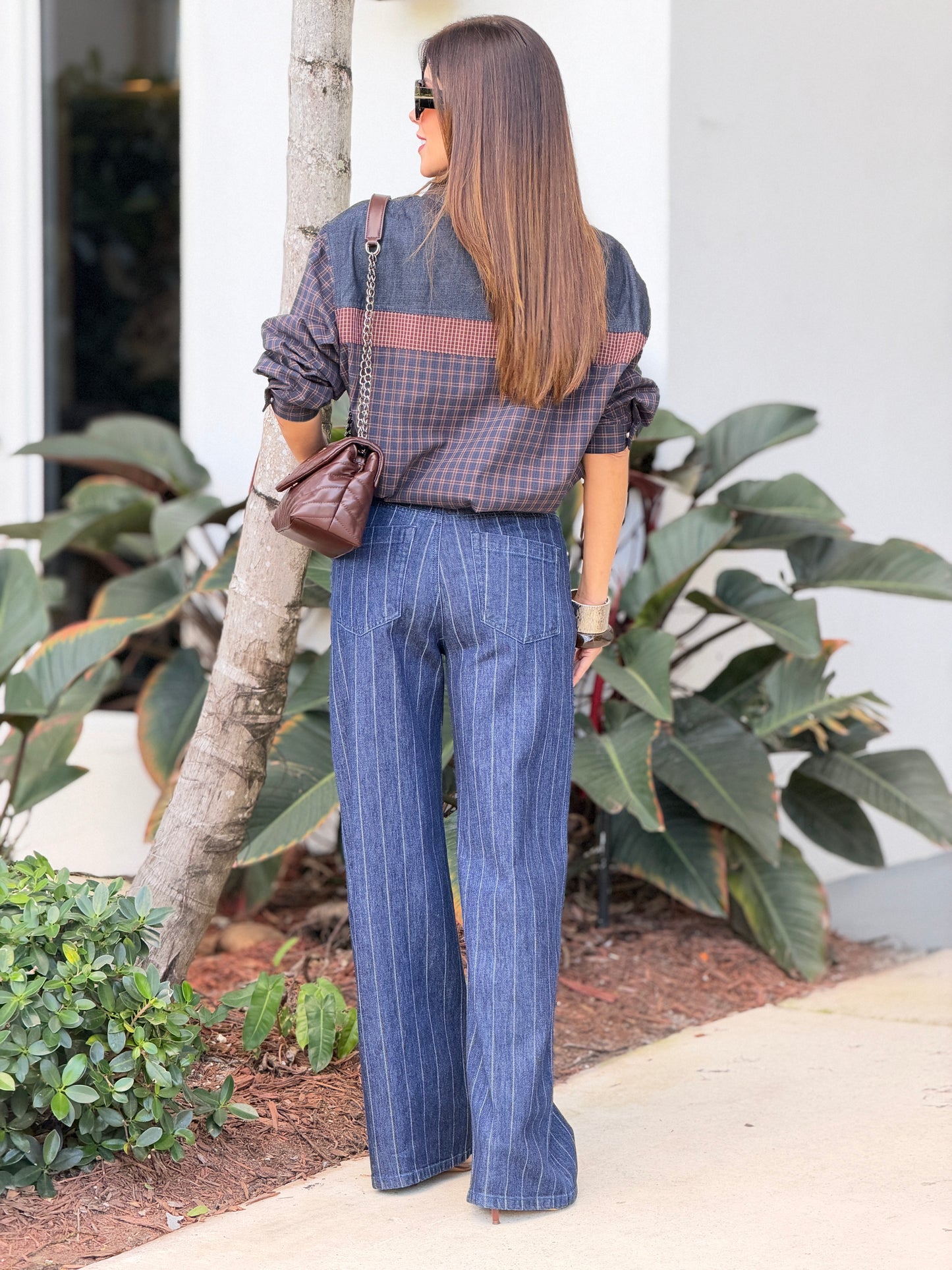 3515 Denim/Brown Plaid Top