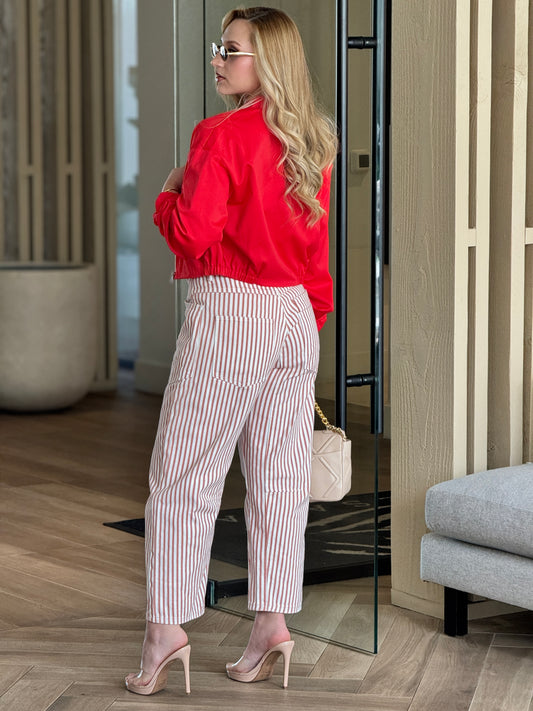 Amber Red Belt Barrel Jeans