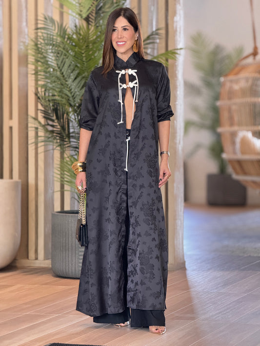 Tennie Black Satin Chinese Long Set