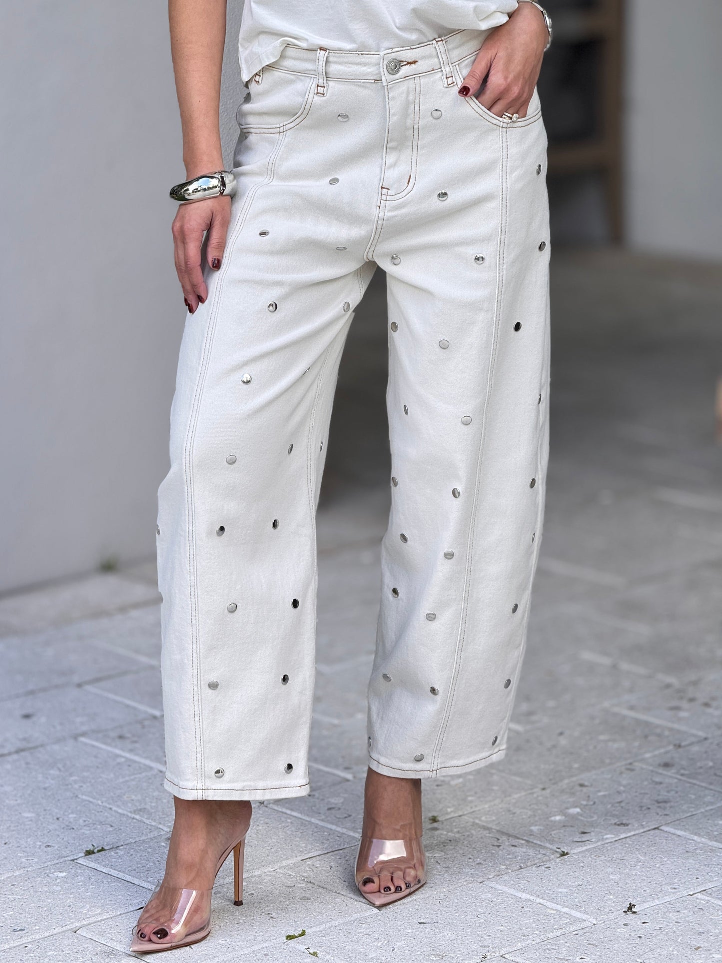 Kelsi Beige Silver Barrel Pants
