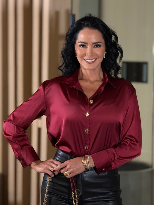 Lover Burgundy Satin Shirt