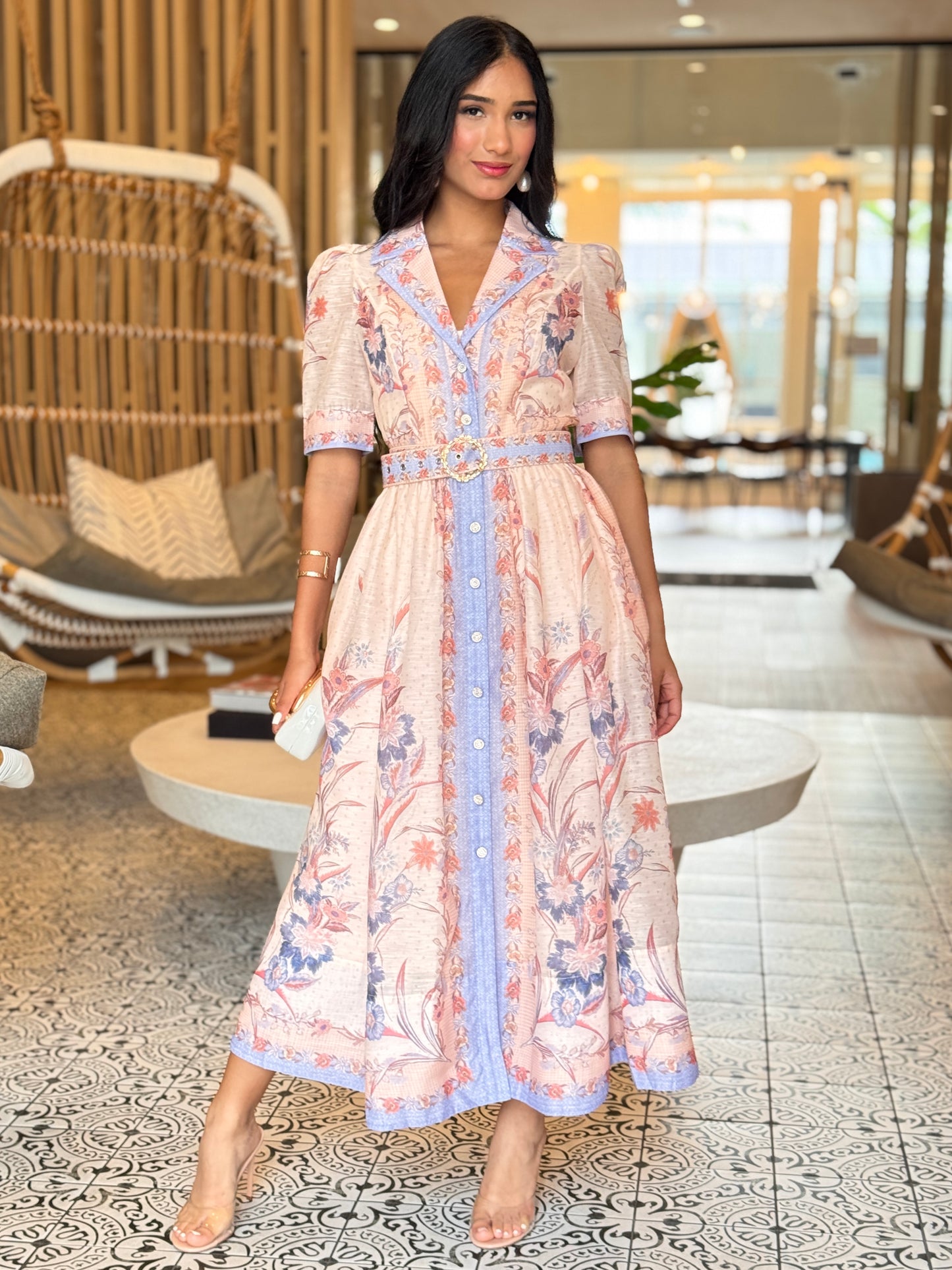 Gardenia Blue/Peach Print Dress