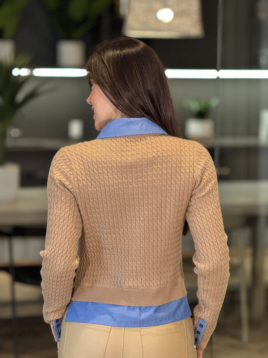 Amber Blue Collar/Beige Knitted Top