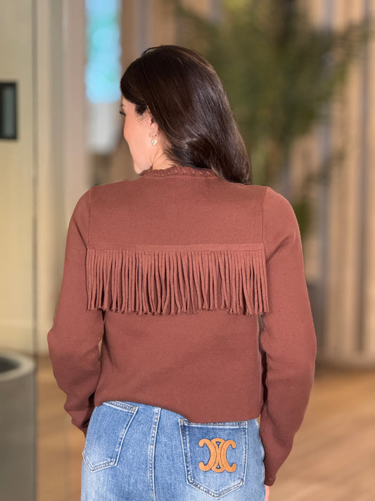 Rivera Brown Fringe Jacket Top