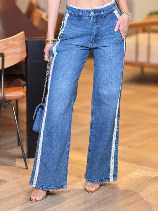 Vibrant Dark Denim/White Lace Jeans