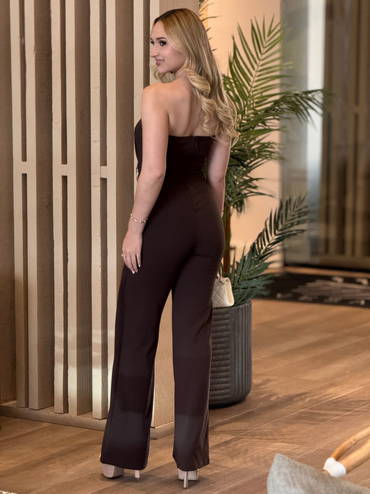 Valentine Brown Strapless Jumpsuit
