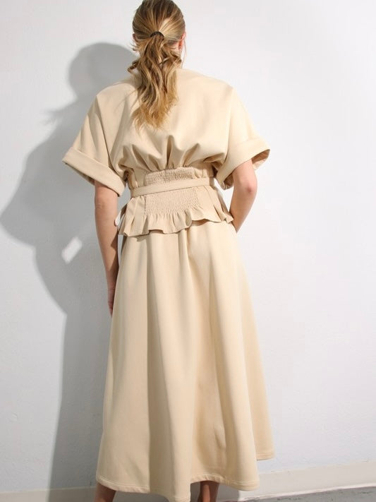 Mulla Beige Pleaded Skirt Set