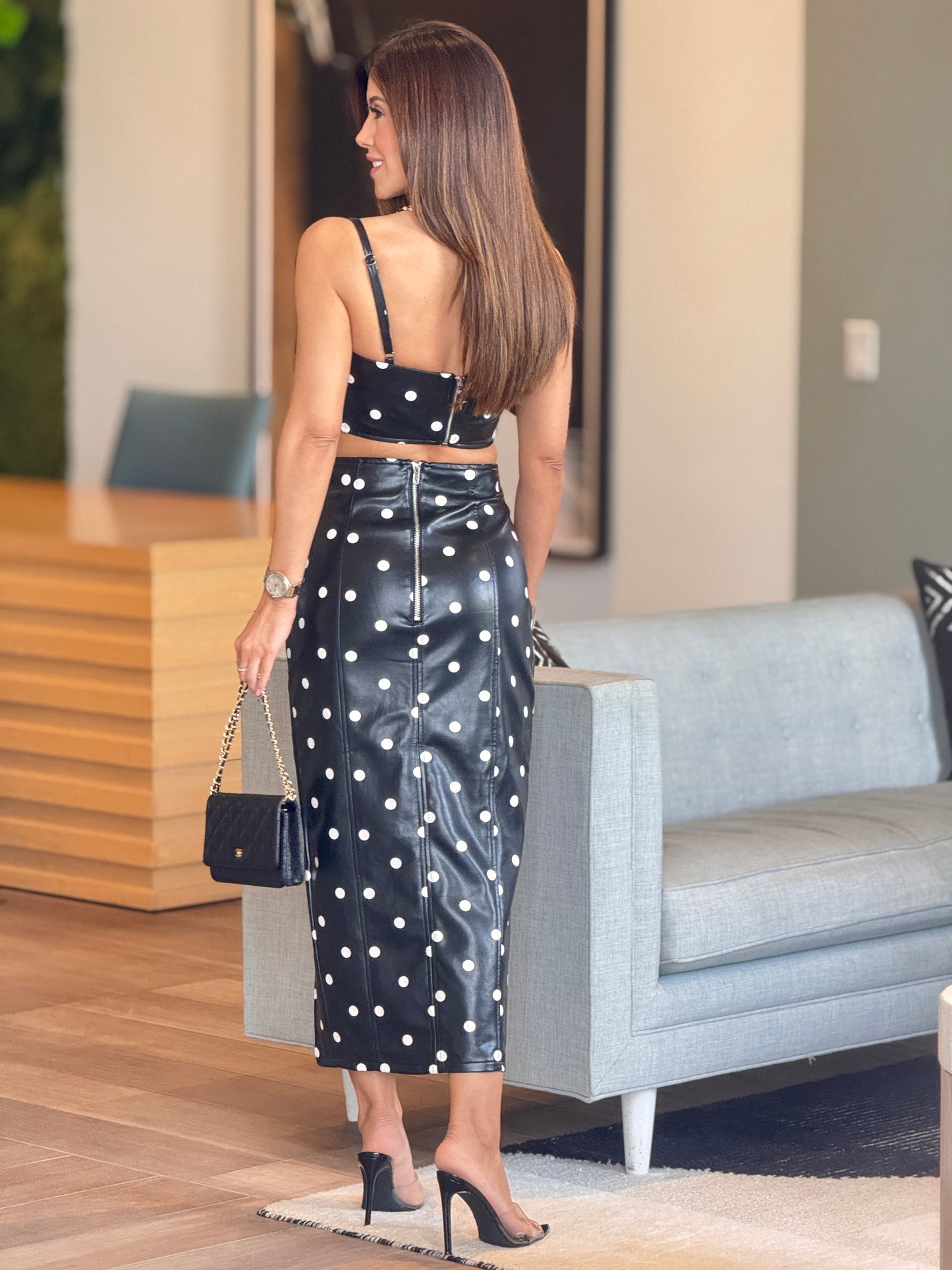 Amable Black Polka Dots Skirt Set